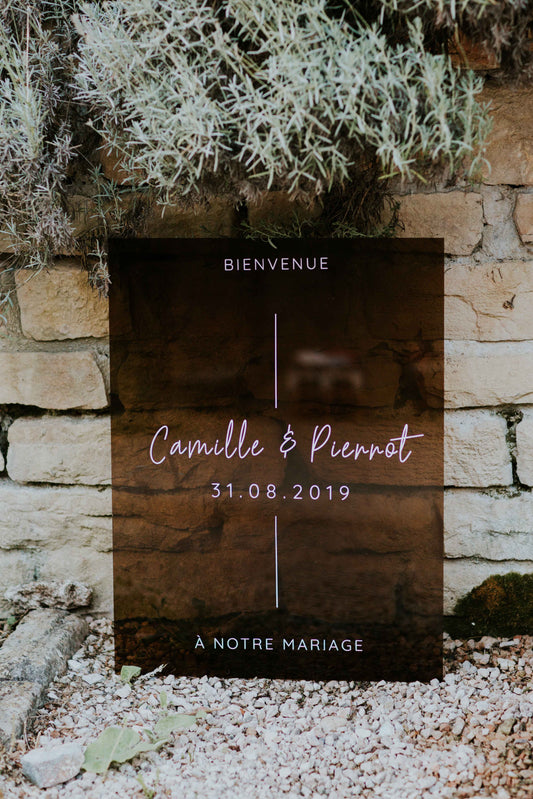 Panneau de bienvenue en plexi fumé